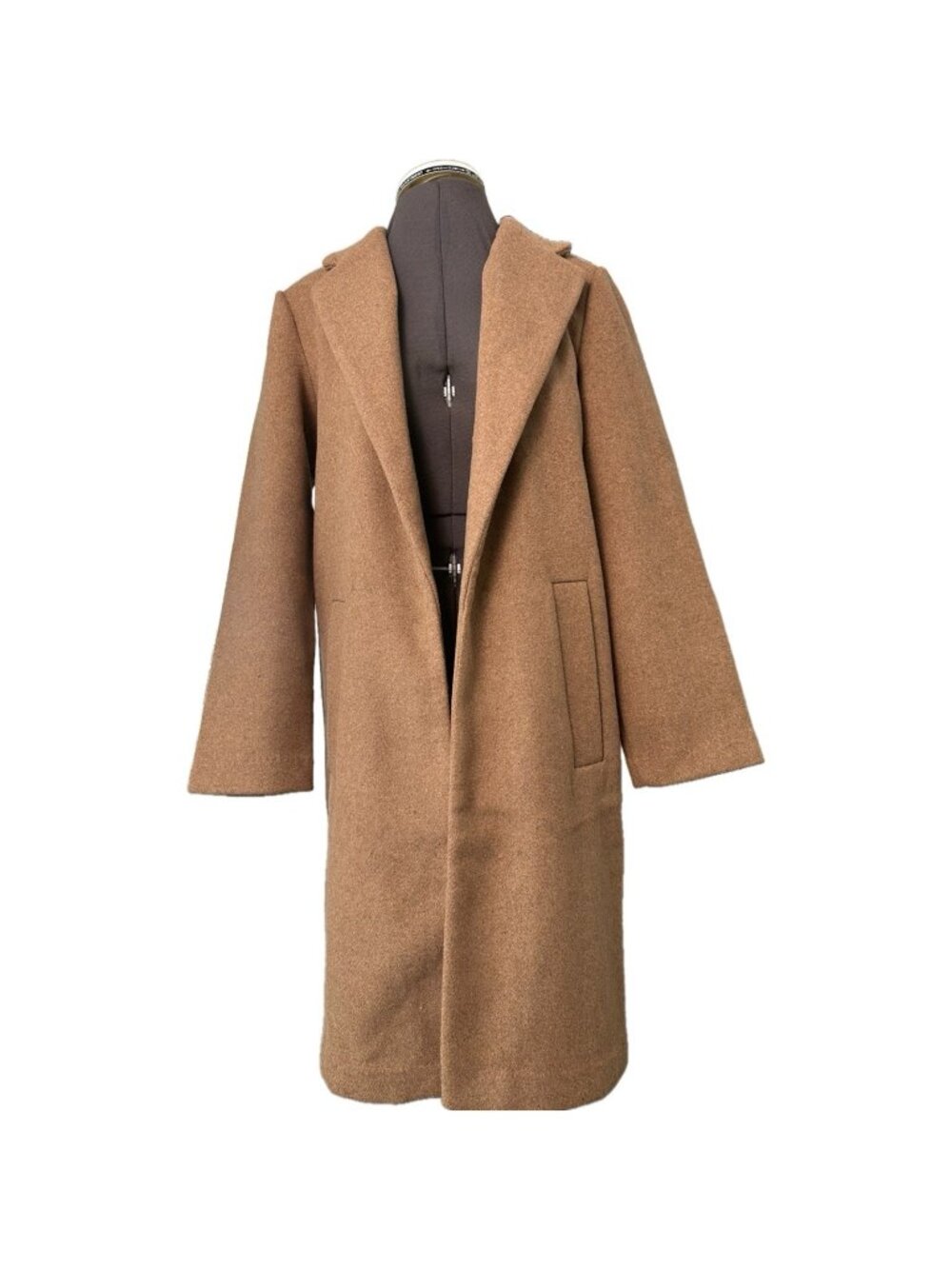 Zara Women’s open-front longline coat Trench S Tan Camel